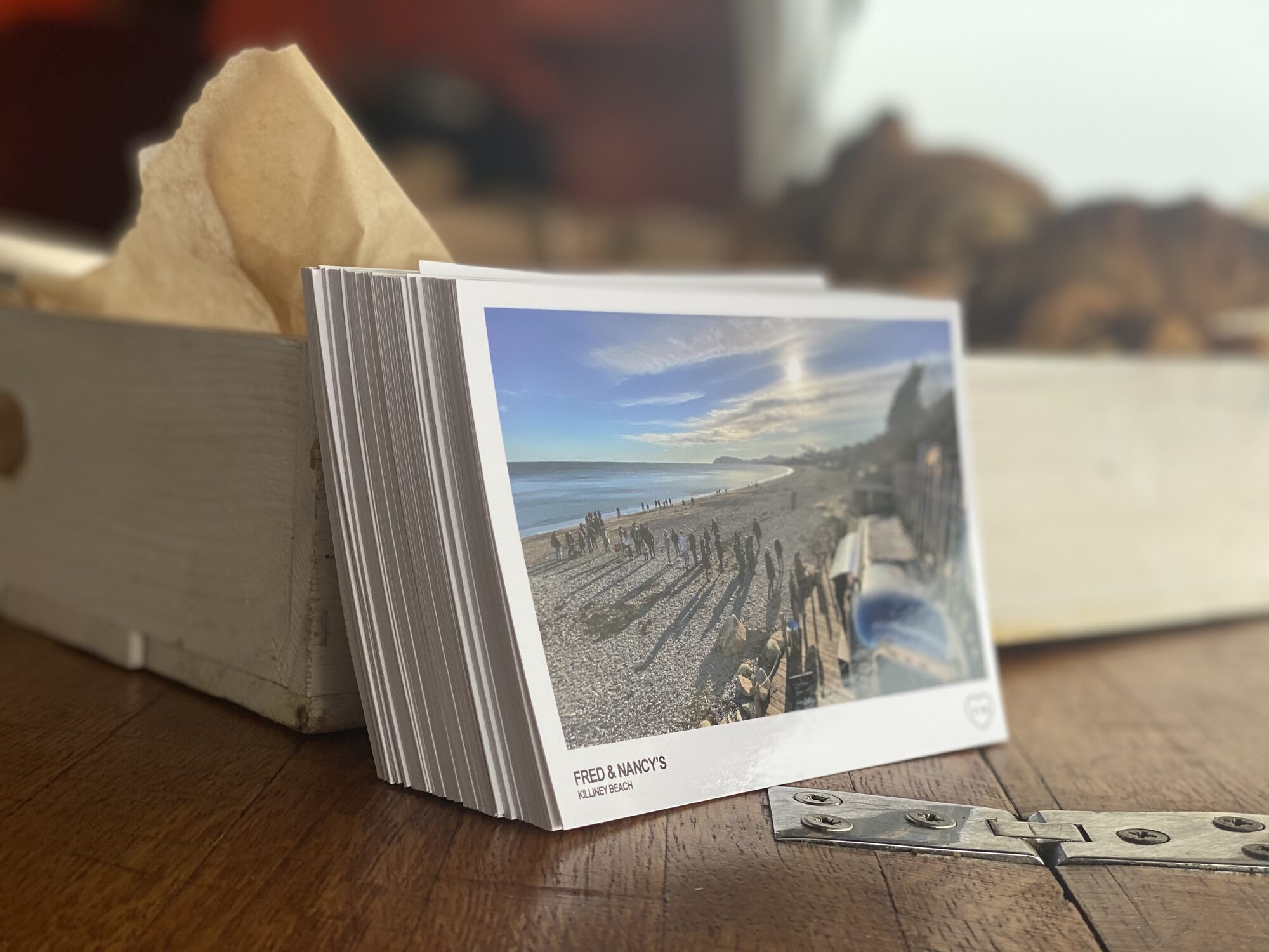 Stack of Fred + Nancy's beach postcards.