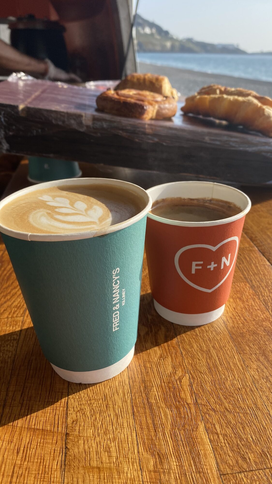 Coffee cups on the counter.