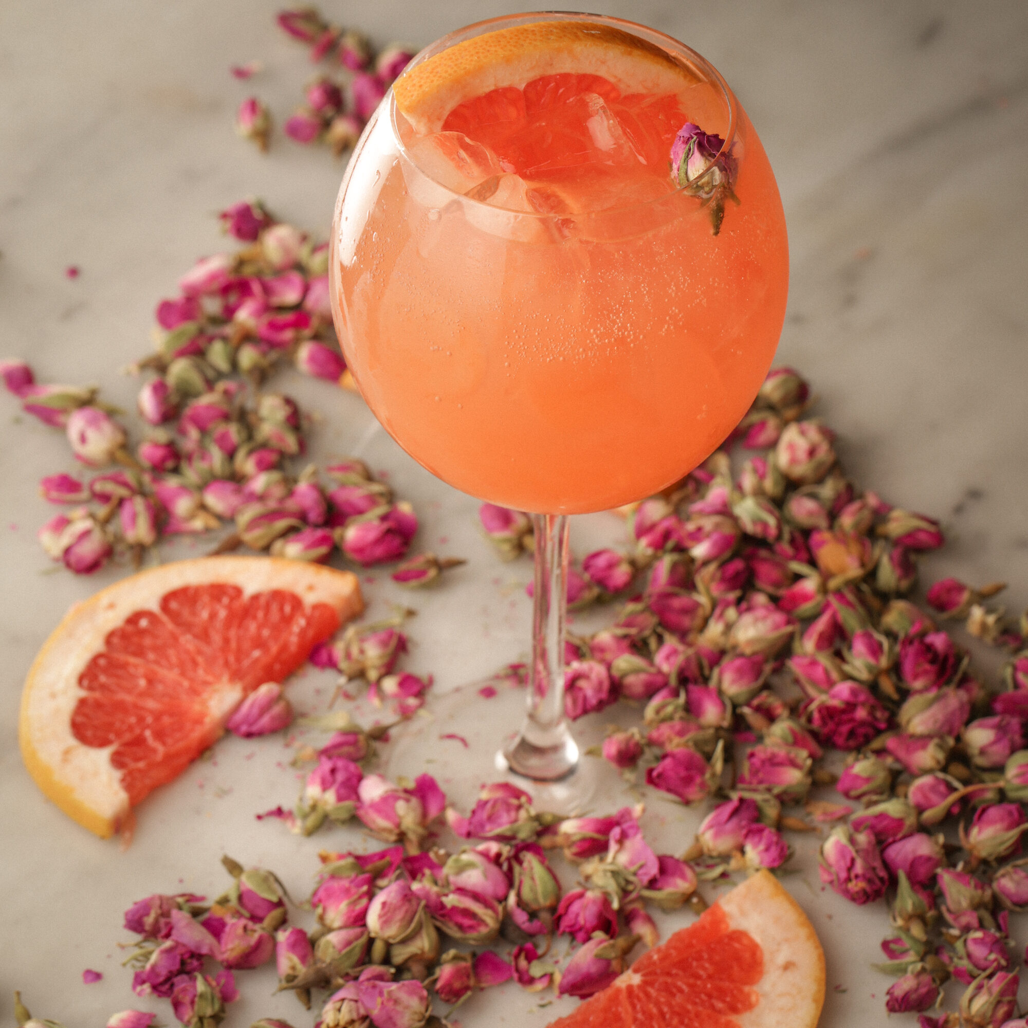 Bright rose and grapefruit cocktail.