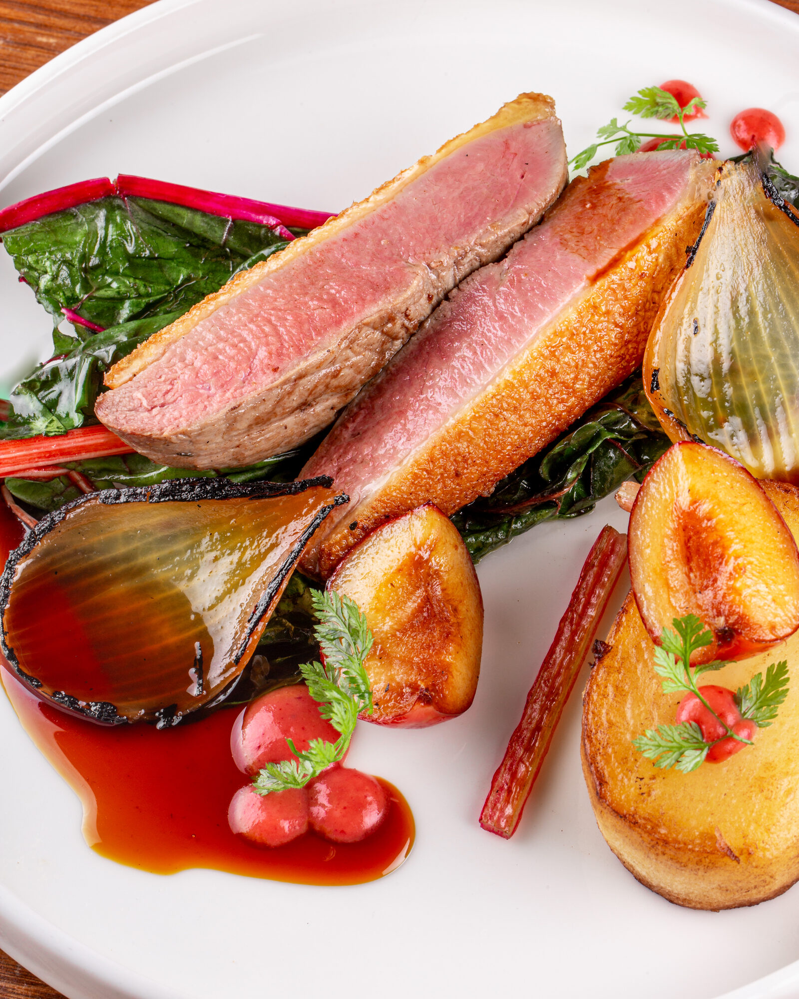 Plated duck dish from the L'Gueuleton kitchen.