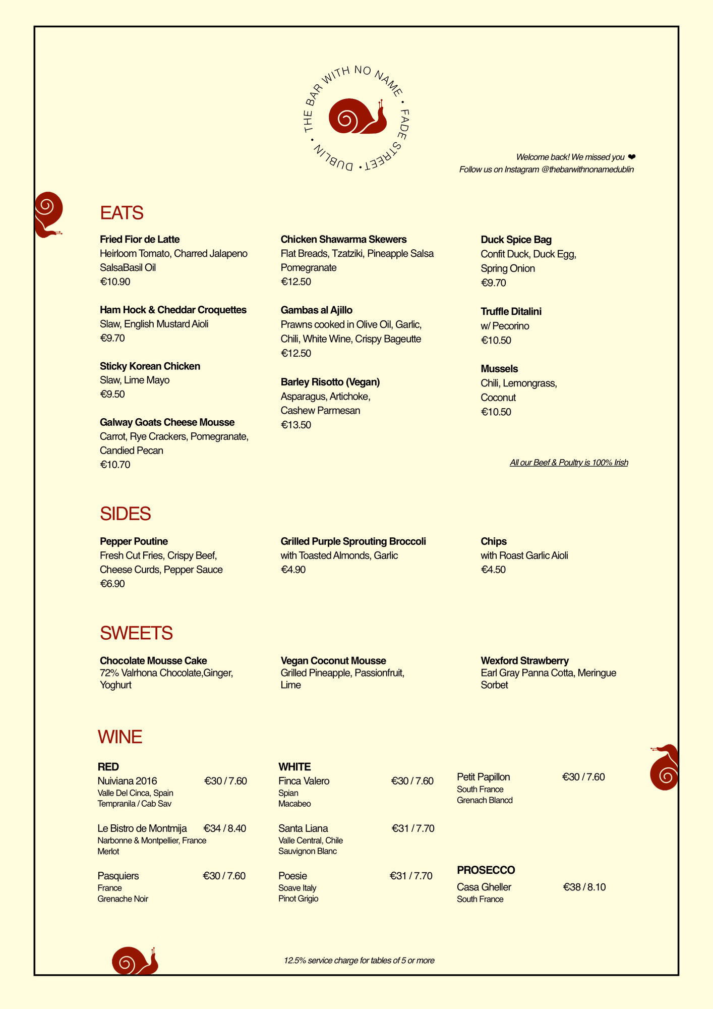 The full printed food menu.
