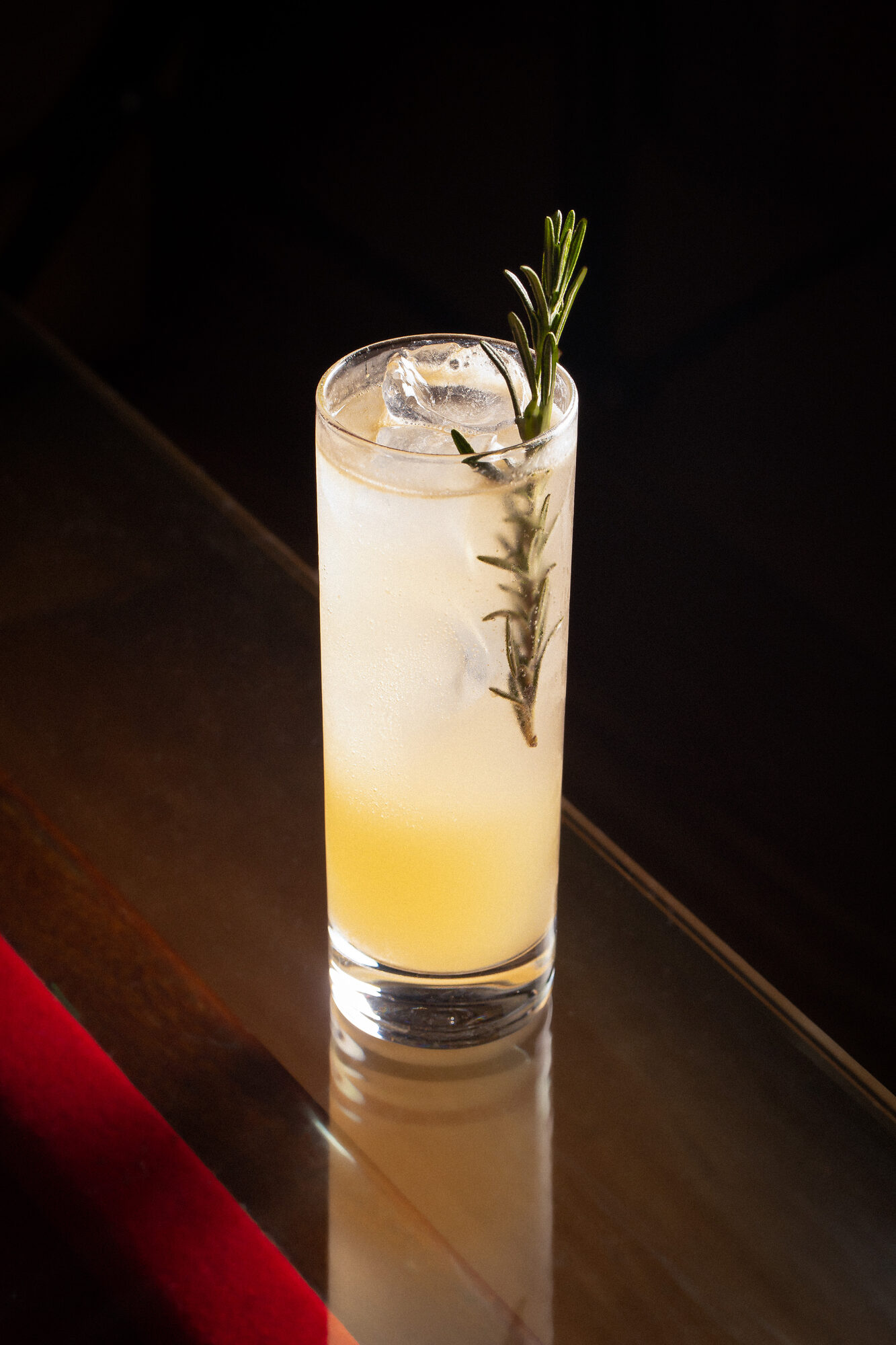 Rosemary highball cocktail, clean and minimal.