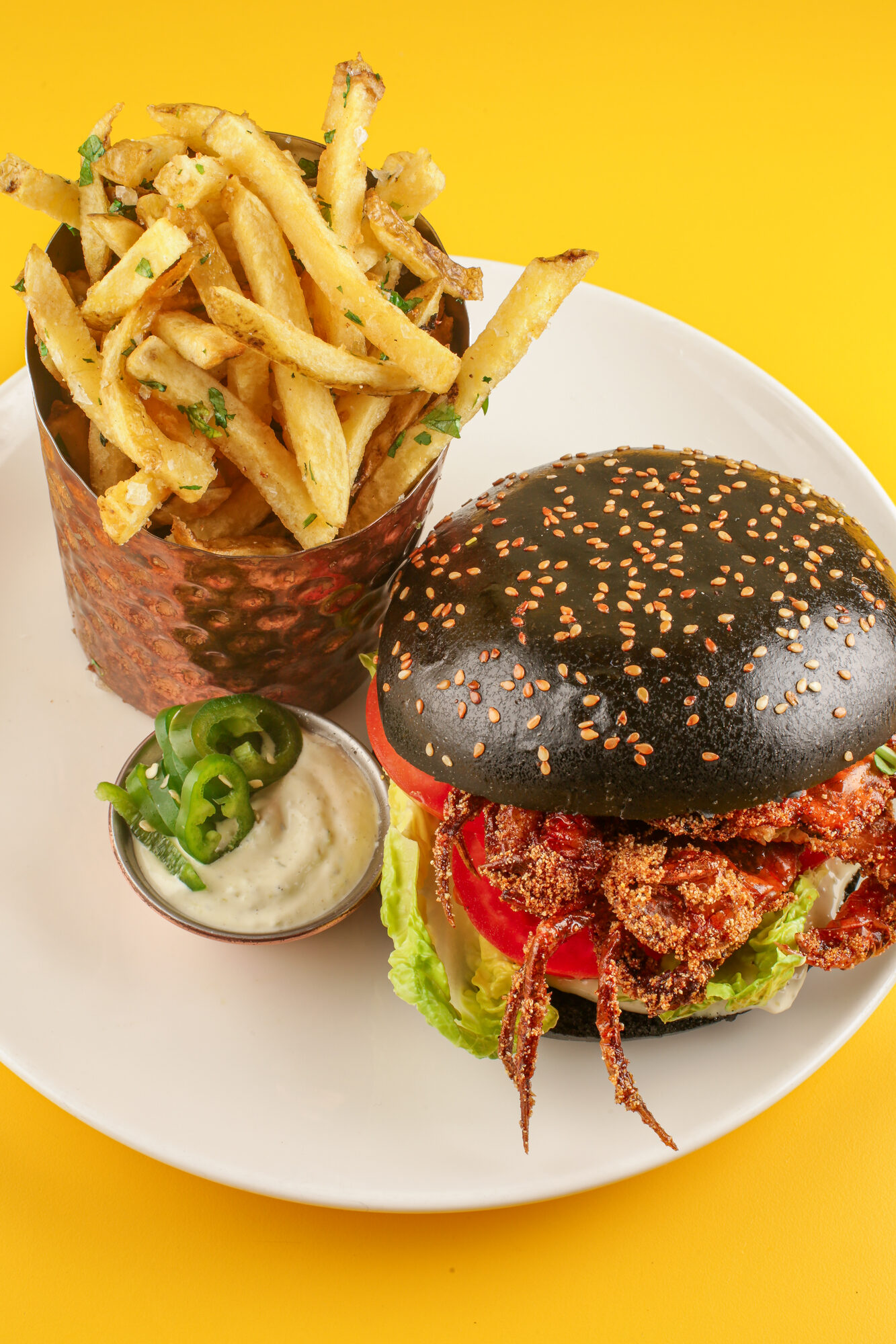 Soft shell crab burger, bold and memorable.